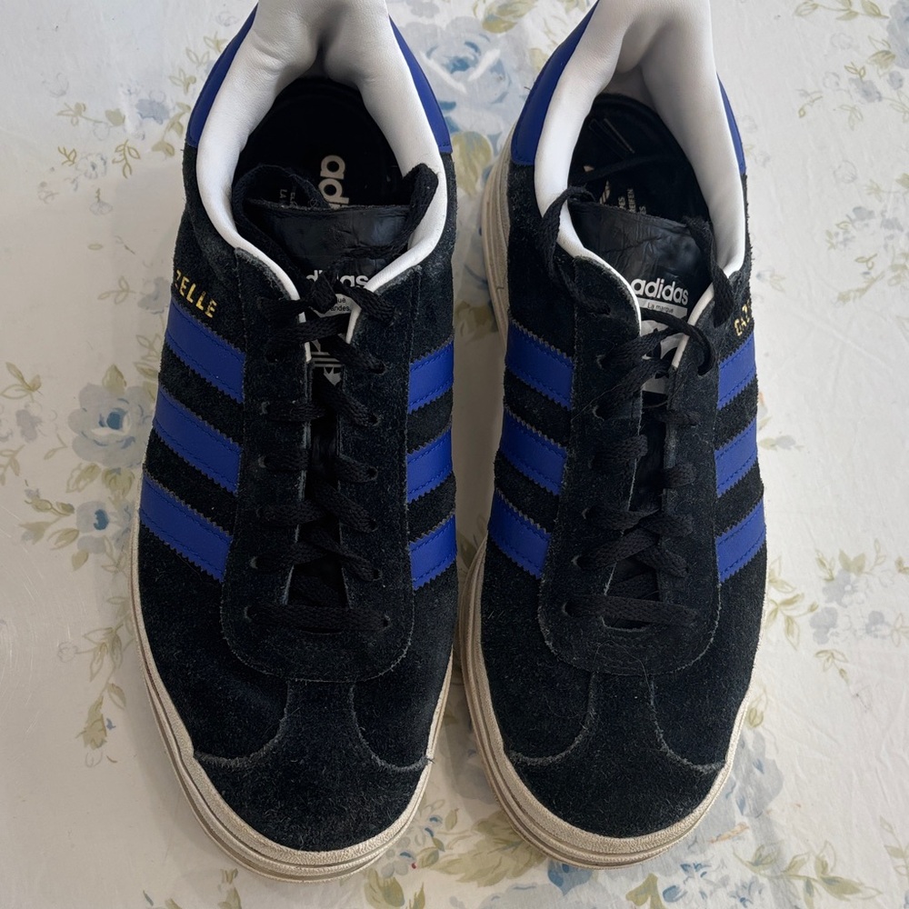 adidas Black Suede Sneakers with Blue Stripes - Picture 2 of 6